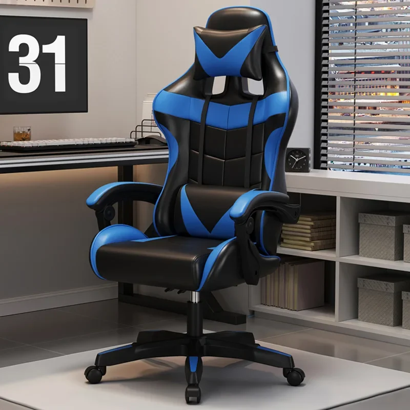 Cadeira de jogos profissional para PC com encosto de cabeça ajustável e suporte lombar, adequada para casa e internet café