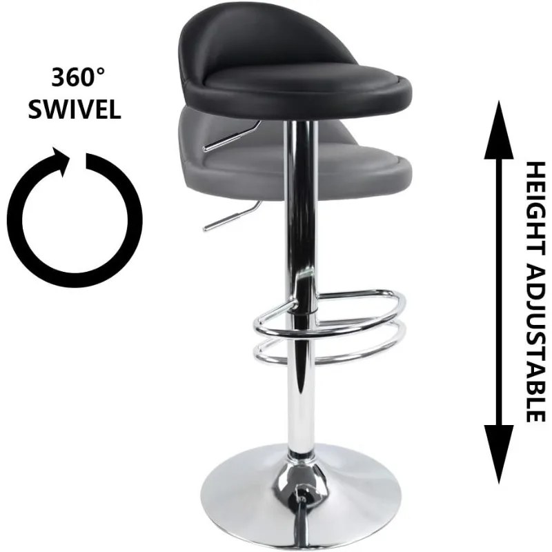 PU Leather Round Bar Stool with Back Rest Height Adjustable Swivel Pub Chair Home Kitchen Bar stools Backless Stool