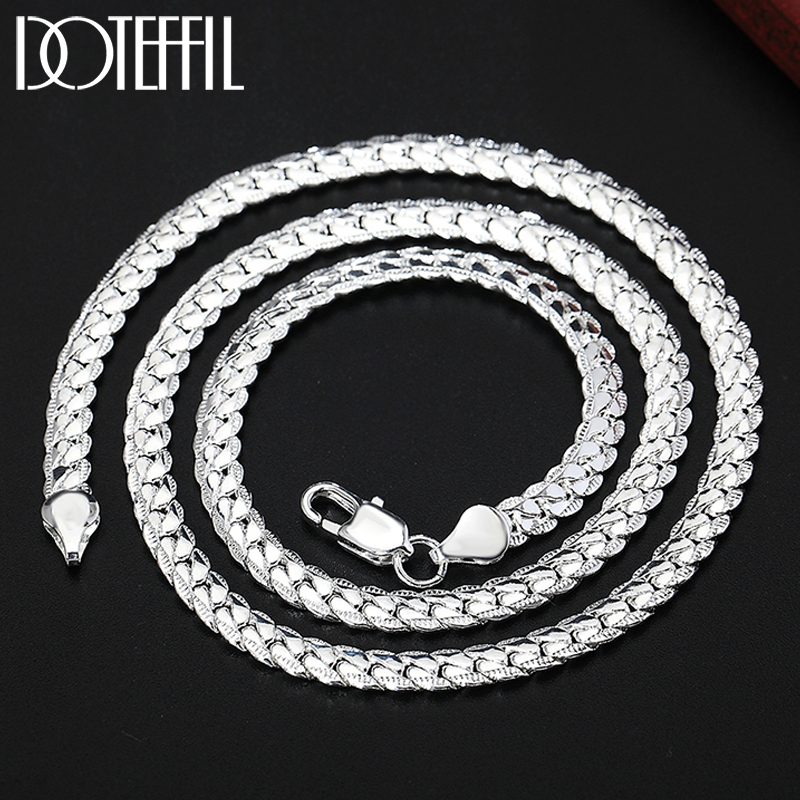 Silver Color Chain 6mm Full Sideways Necklace For Women Men Party Gift Fashion Engagement Wedding Jewelry