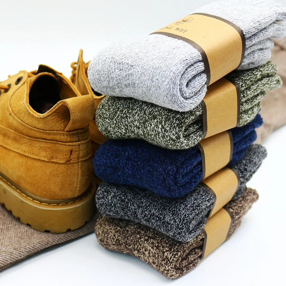 Meias Super Grossa de Lã Merino Masculina, Cashmere Anticongelante, Neve Retro, Casual, Quente, Alta Qualidade, Harajuku, Inverno, 5 Pares