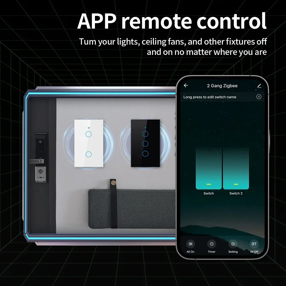 TNCE Tuya WiFi+Bluetooth/Zigbee Smart Wall Switch 1/2/3/4 Gang No Neutral Wire Smart Touch Switch Work with Alexa Google Home