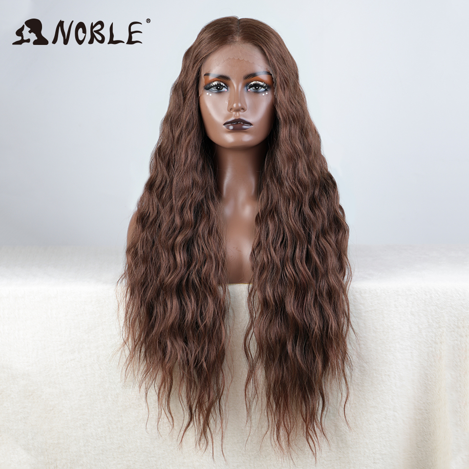 Peluca de encaje sintético Noble, peluca larga ondulada de Rubio degradado, pelucas de cabello Natural, pelucas sintéticas de parte para mujeres negras, pelucas de encaje