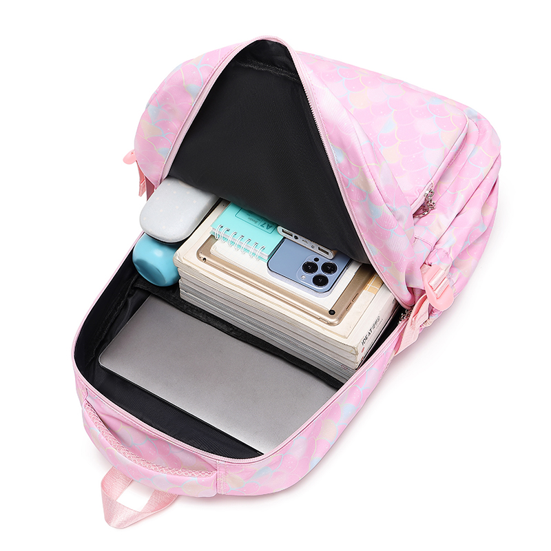 女の子向けプリントスクールバッグ、ティーンユースバックパック、ラップトップ、子供用スクールペンケース、ピンク、3個セット、2025