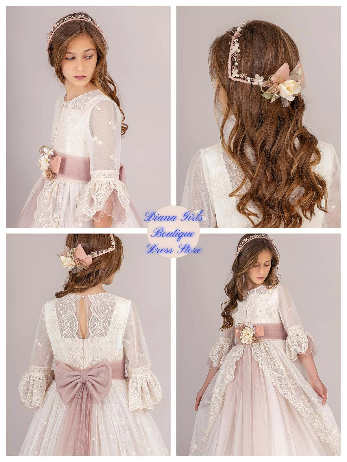 고급스러운 핑크 컬러 플라워 걸 드레스 웨딩 드레스 레이스 Appliqued Ruffle Layering Tulle First Communion Ball 가운