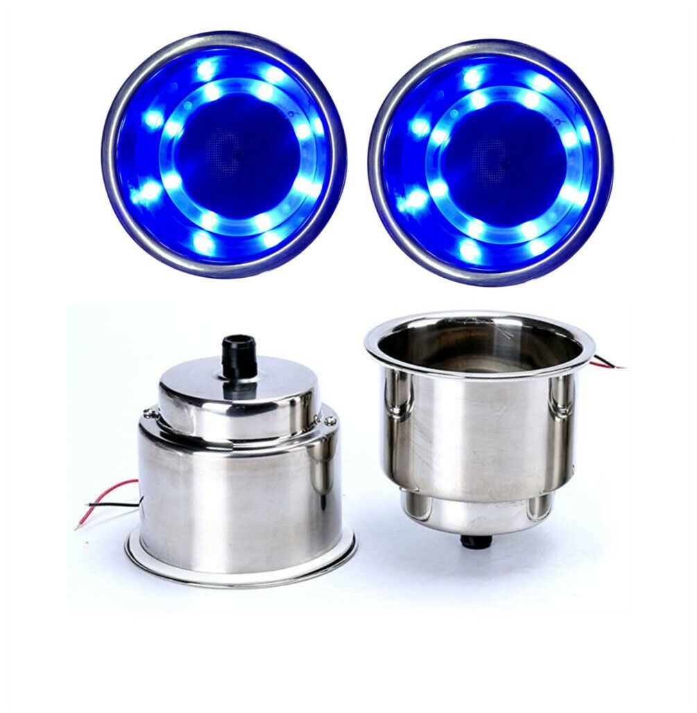 2 Stück Becher-Getränkehalter, 12 V, LED, integrierter Becher-Getränkehalter aus Edelstahl für Marine, Yacht/Wohnmobil