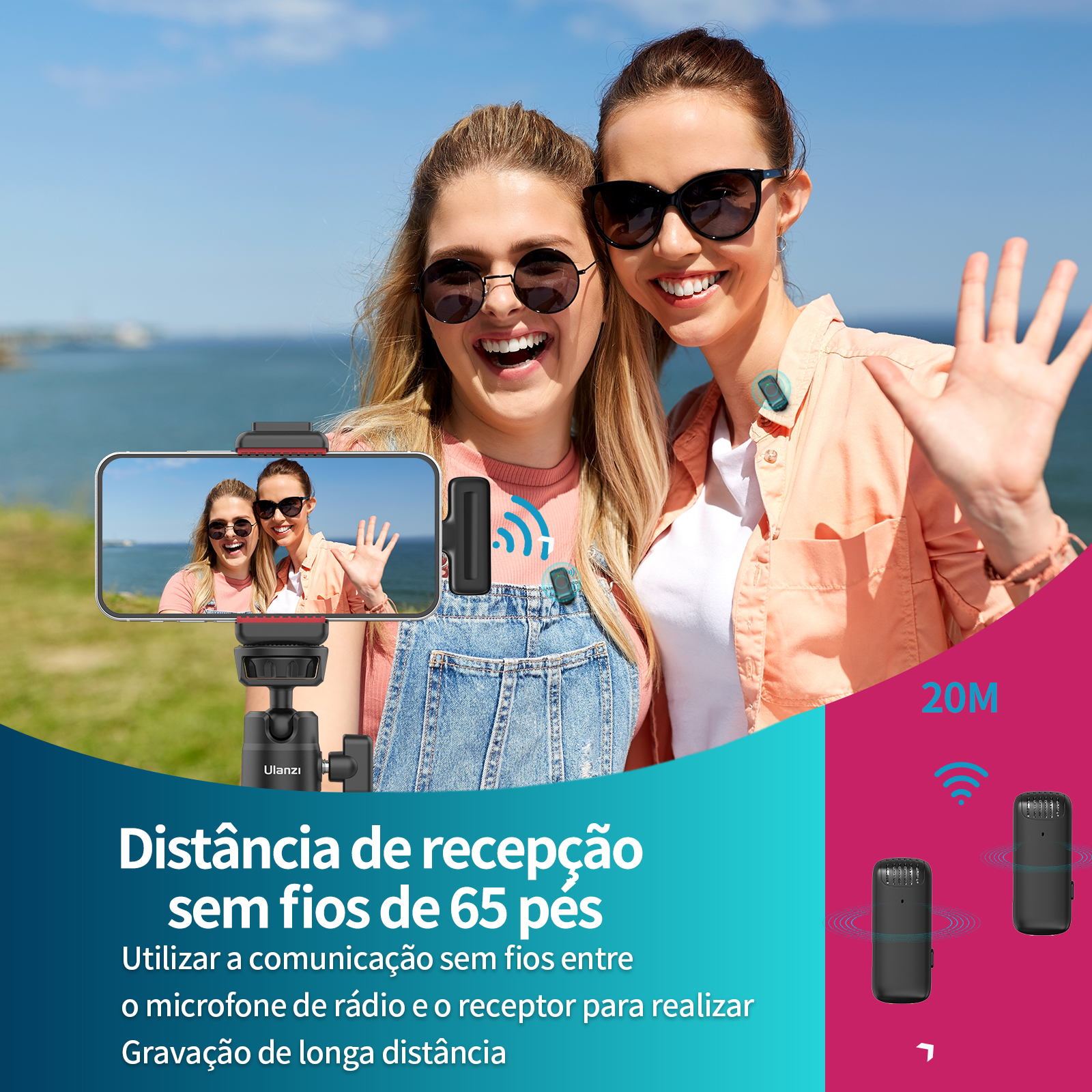 Ulanzi J12 Microfone de lapela sem fio Gravação de áudio e vídeo Mini microfone Plug Play para smartphone Android iPhone Transmissão ao vivo