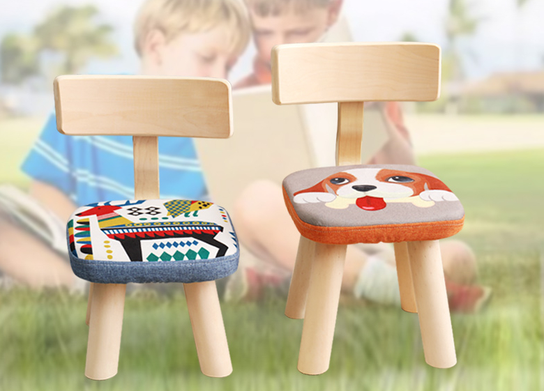 Sillas con respaldo de madera maciza para niños, taburetes bajos para uso doméstico, asientos de bebé, bancos pequeños lindos de dibujos animados, anticaída
