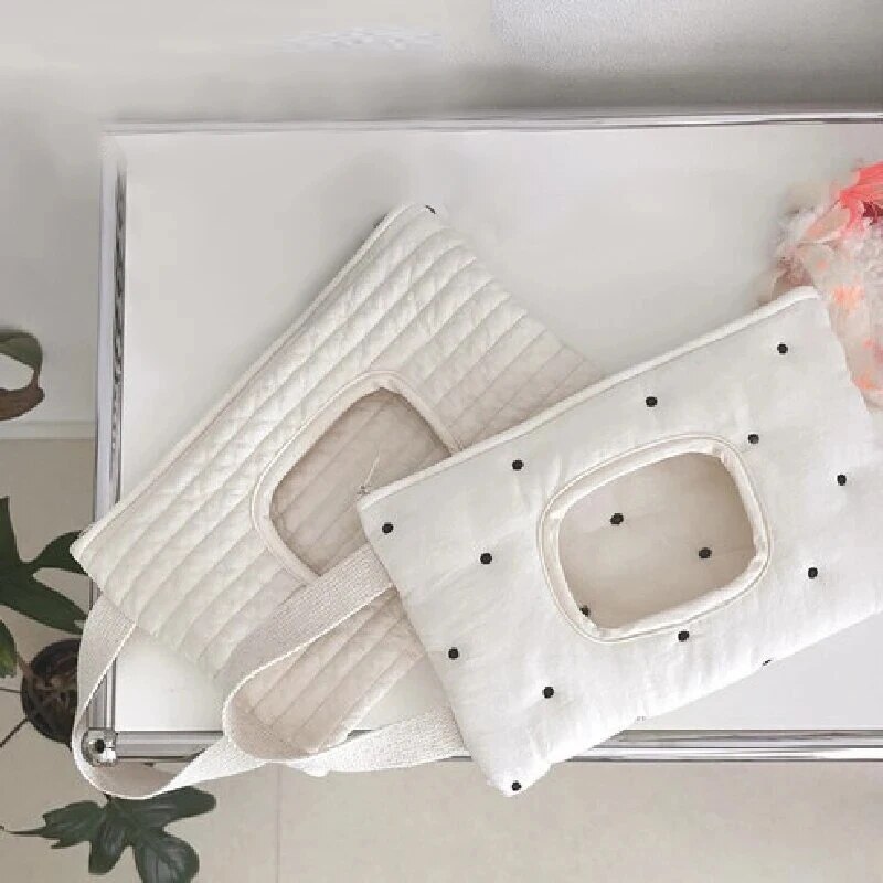 Carrinho de bebê pendurado saco dos desenhos animados do bebê viagem portátil molhado papel toalha armazenamento bolsa bonito ponto listrado simples saco com zíper