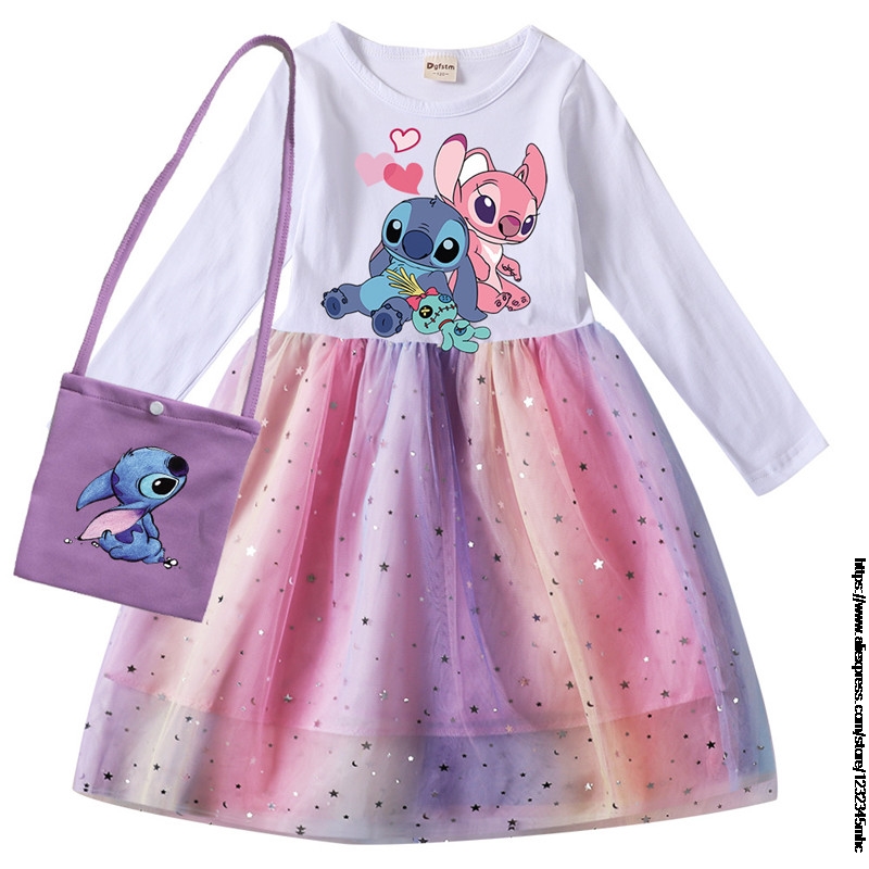 Disney-Vestido de manga larga y bolsa para niñas, traje de fiesta de princesa, Cosplay, ropa para bebés
