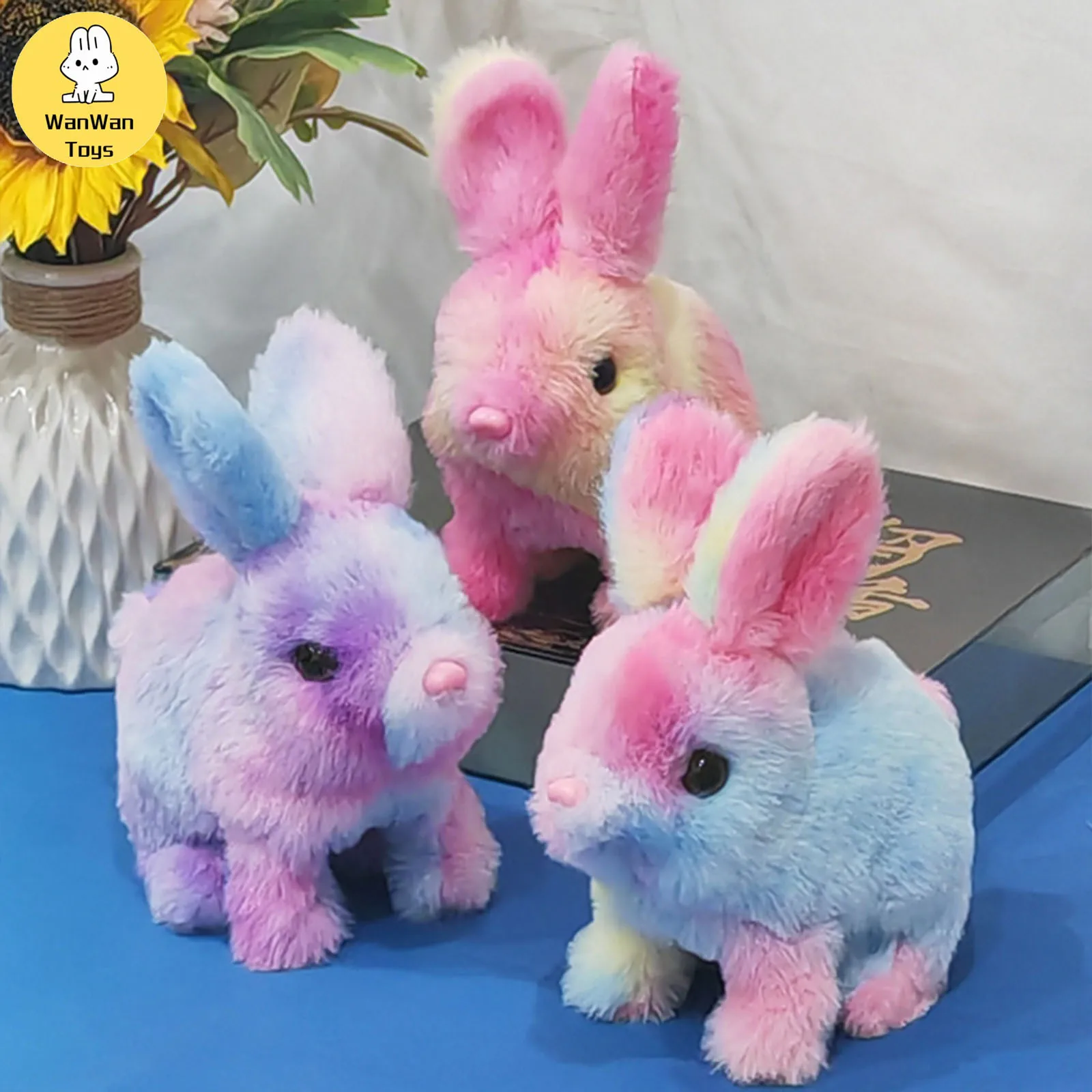 จําลองขนนุ่มสี Starry Sky สีไฟฟ้ากระต่ายน่ารักเด็ก Plush Interactive สัตว์ตุ๊กตาแบตเตอรี่รุ่น 3 +