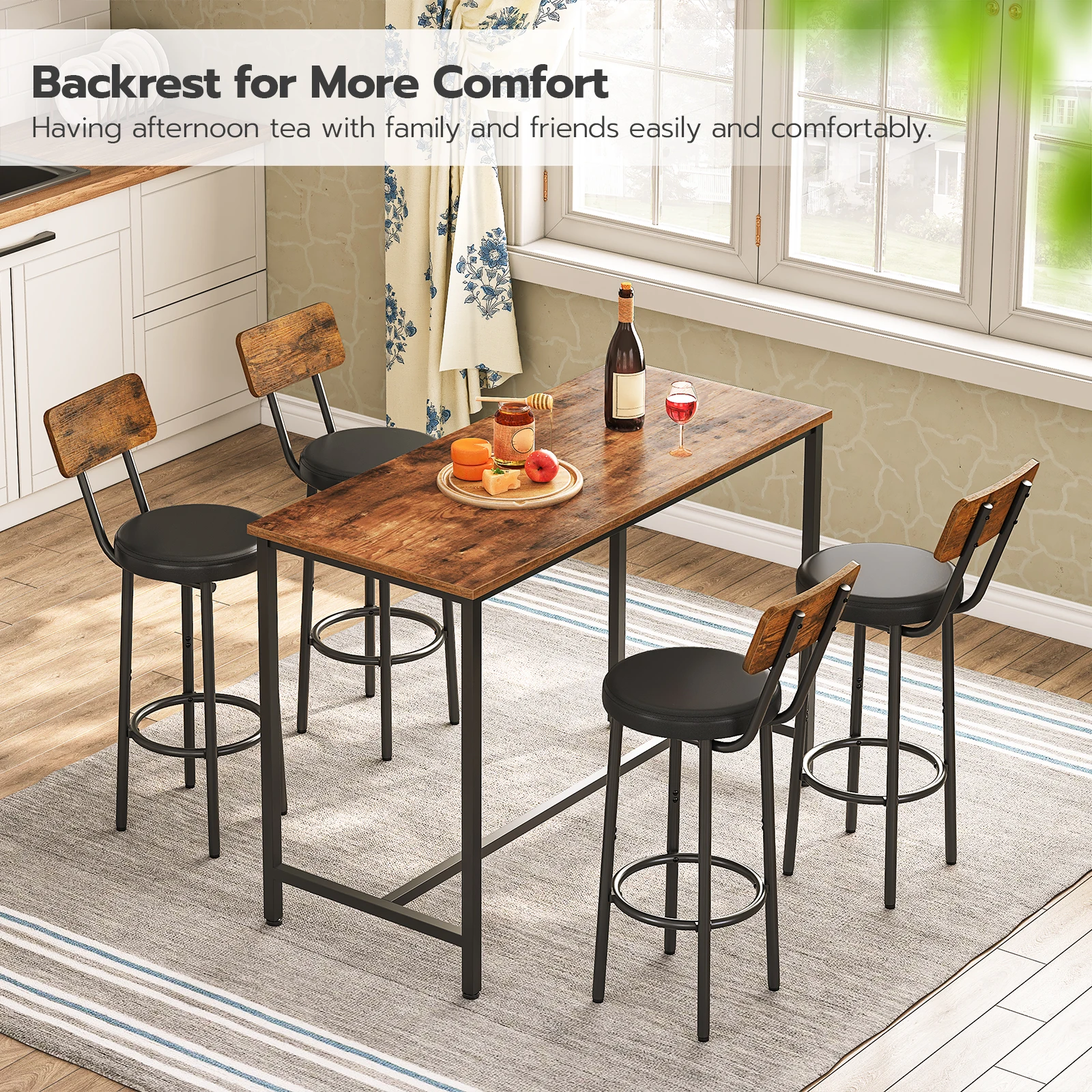 HOOBRO Bar Stools Bar Stools Set of 2 with PU Upholstered Bar Chairs with Footrest and Back  26" Bar Stools for Kitchen Island