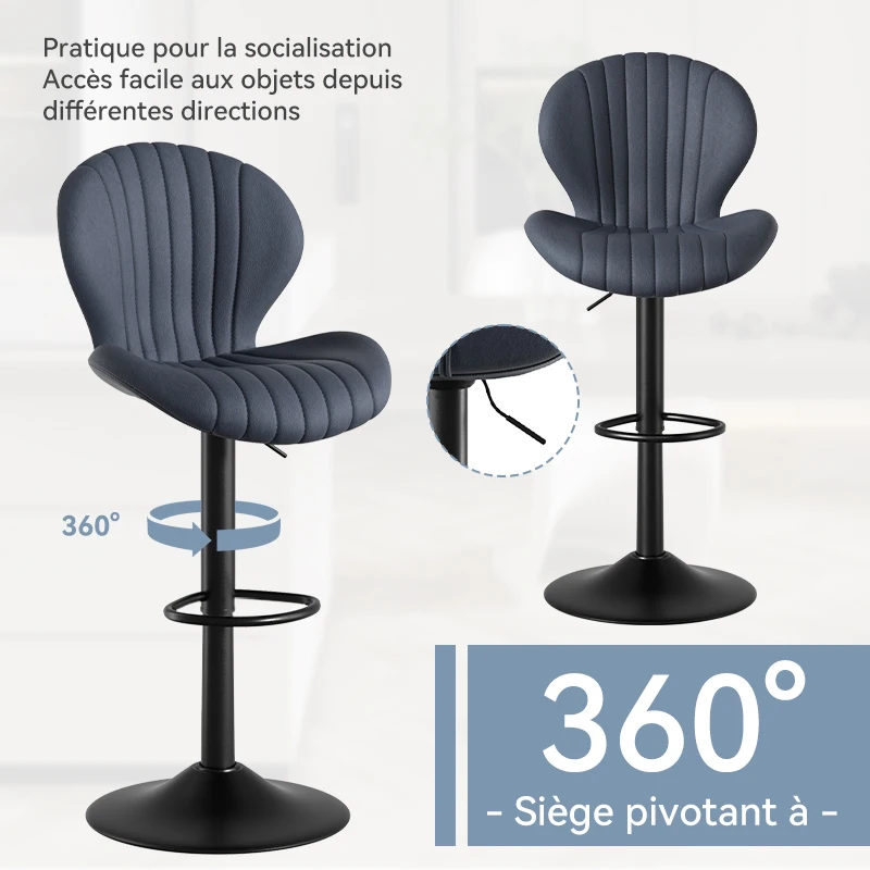 2pcs Bar Chair, 360° Rotating, Adjustable Height, Artificial Leather Upholstered With Backrest, Suitable For Dining Room
