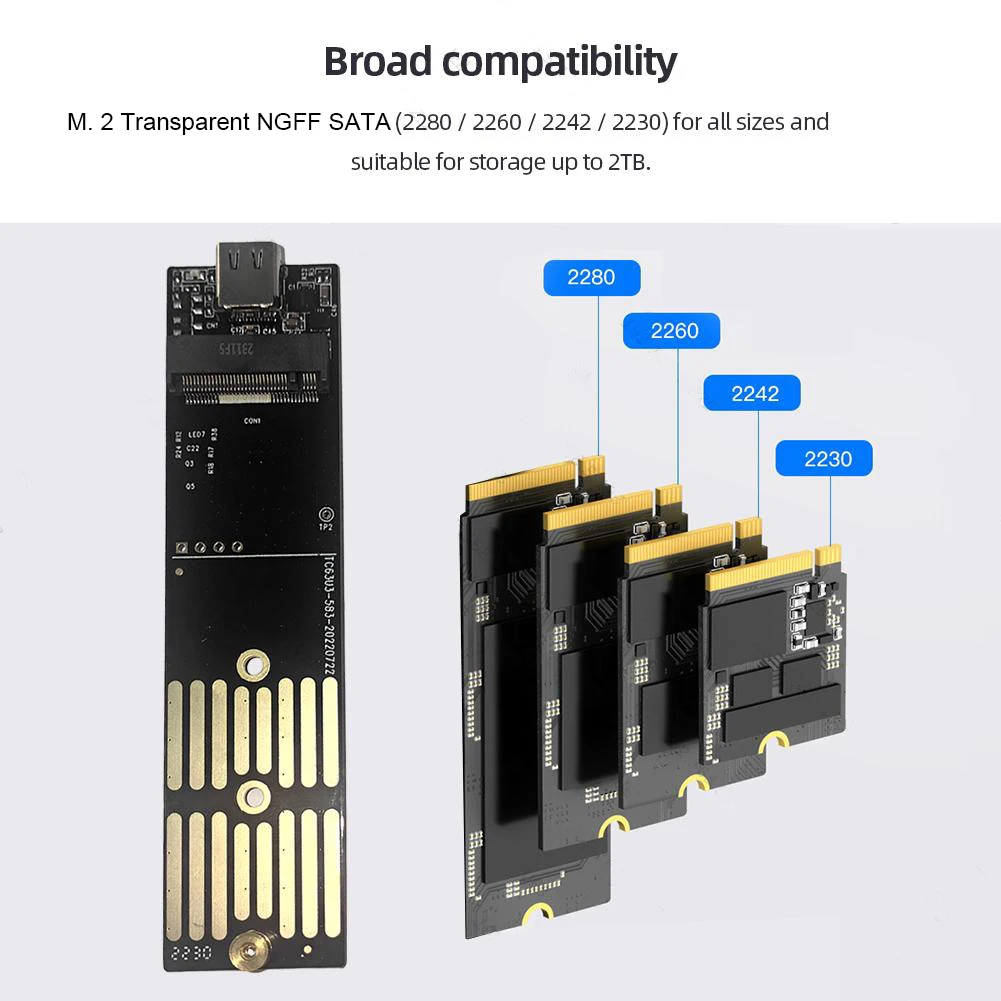 Прозрачный внешний жесткий диск M.2 NGFF SATA, USB 3,1 Type C, 10 Гбит/с