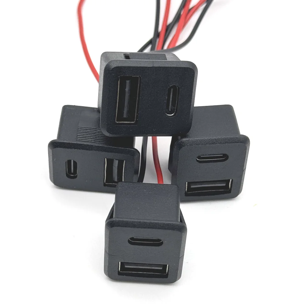 1/3PCS 20V 3A Double layer USB female base type-c socket a female USB lamp charging socket power socket with cable 3A connector