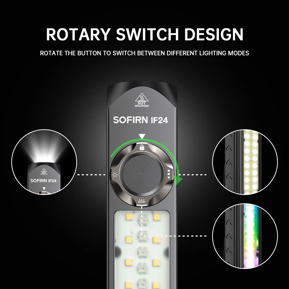 Sofirn IF24 RGB Powerful 2000Lm Flashlight 18650 Rechargeable Rotary Switch Torch with Magnetic Tailcap