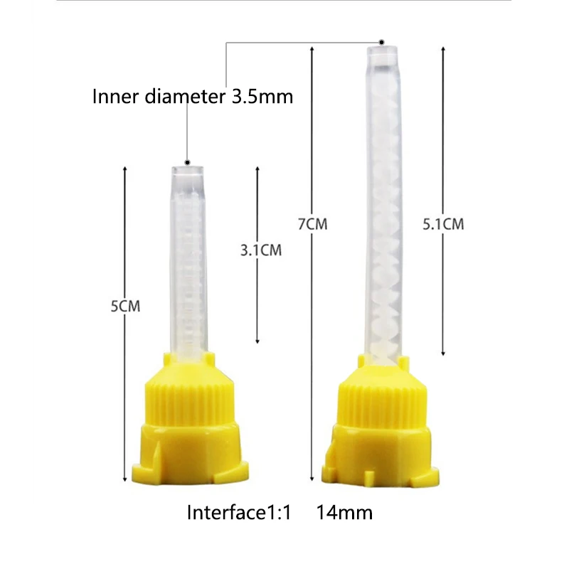 Pontas de mistura de impressão dentária descartáveis, 50/100 peças, ponta intraoral amarela 1:1 para bicos de material de impressão, tubo de mistura