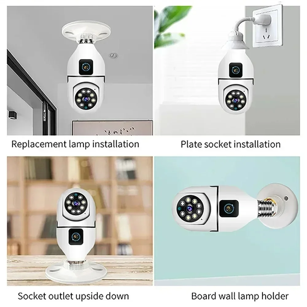 8MP E27 Bulb WIFI Camera Dual Lens Smart Home Surveillance Camera AI Human Tracking Voice Alarm Two-way Audio Color Night Vision