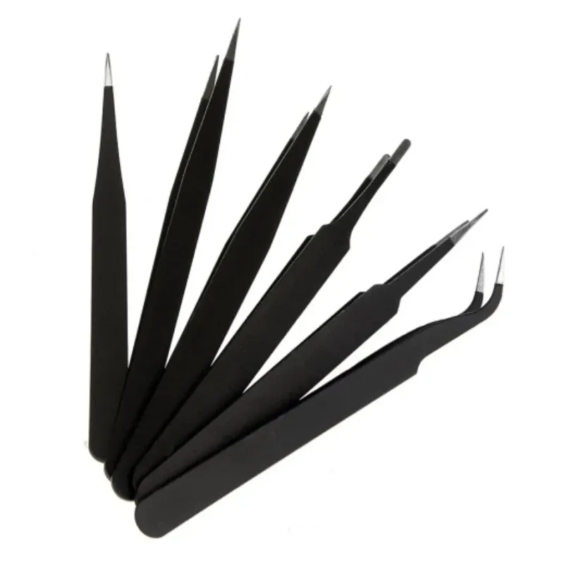 Pinzette nere dritte curve in acciaio inossidabile per nail art con strass, strumento per la raccolta di paillettes, perline, set di utensili manuali