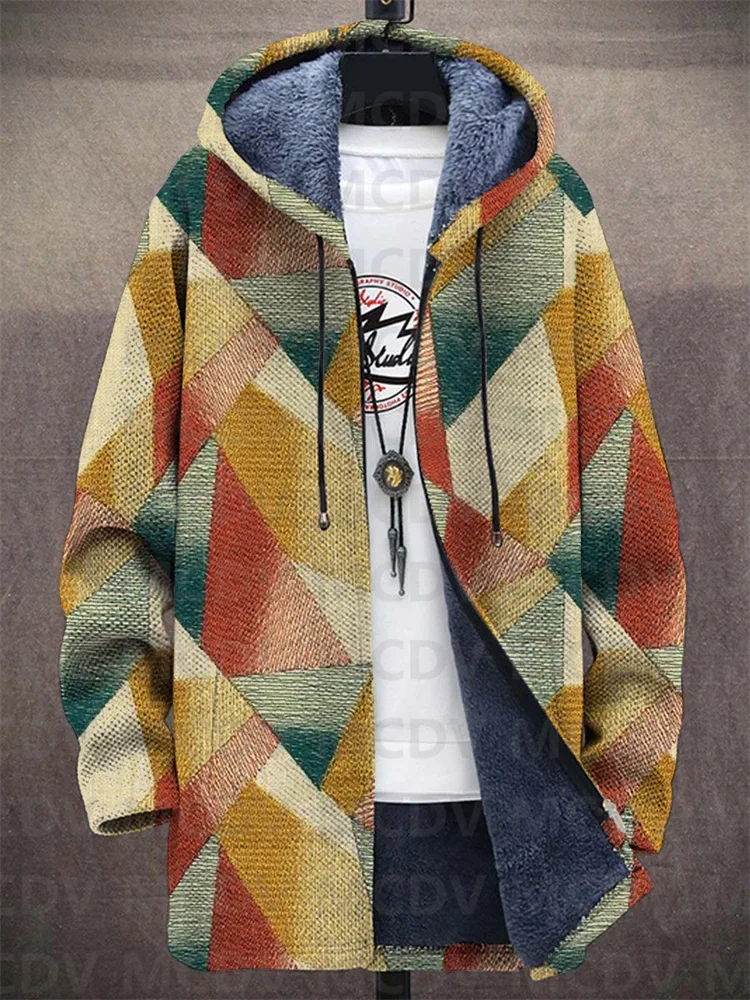 Unisex Retro Ethnic Pattern Print Plush Thick Long-Sleeved Sweater Cardigan Coat