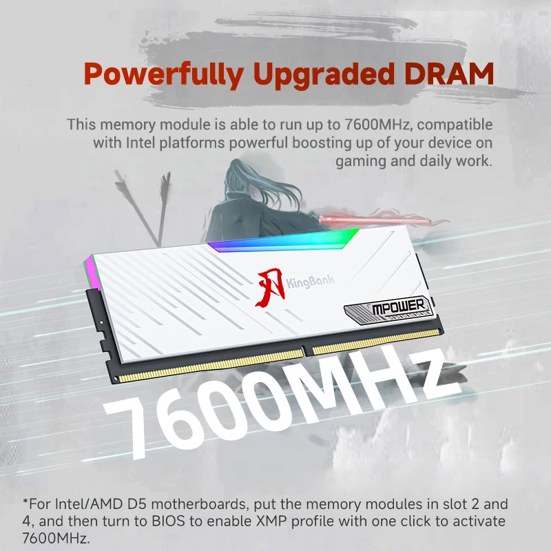 KingBank Memoria Ram RGB DDR5 16 GB 7600 MHz MPOWER XMP 3.0 16 GB x 2 Stück UDIMM Desktop UDIMMRAM PC Computerspeicher Hynix A Die Chip