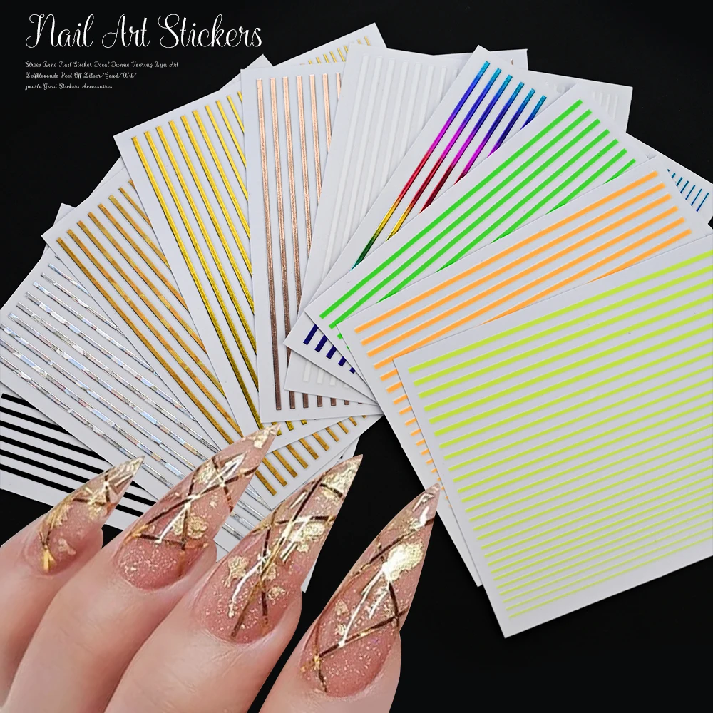 1 แผ่นเลเซอร์ทอง/Silver Line 3D สติ๊กเกอร์เล็บที่มีสีสัน/สีดํา/สีขาว Stripe Self-Adhesive Slider DIY เส้นเล็บ Decals * &