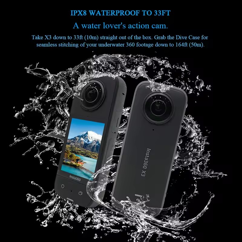 Insta360 X3 — wodoodporna kamera akcji 360 z czujnikami 1/2" 48 MP, aktywne wideo HDR 5,7 K 360, zdjęcie 360°, pojedynczy obiektyw 4K