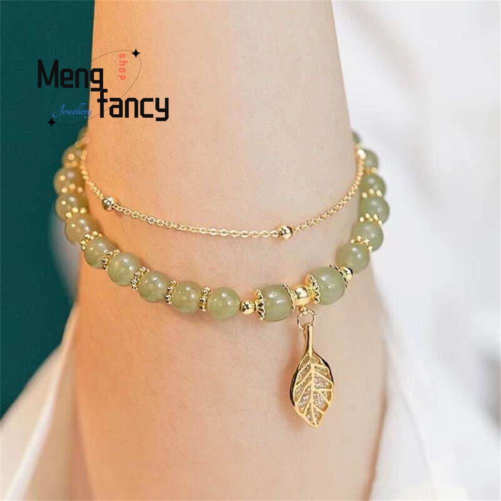 Natural hetian jasper ramo dourado jade folhas pulseira requintado sexy jovens meninas moda jóias melhor venda presente de feriado