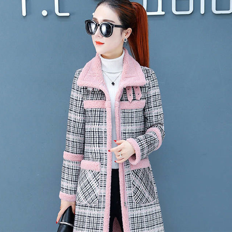 Mùa Đông Mới Thịt Cừu Len Áo Khoác Len Dày Plus Nhung Bông Ấm Áp Áo Khoác Nữ Dài Phối Lưới Parker Áo Liền Quần Plus Kích Thước Lạnh rãnh Áo Khoác