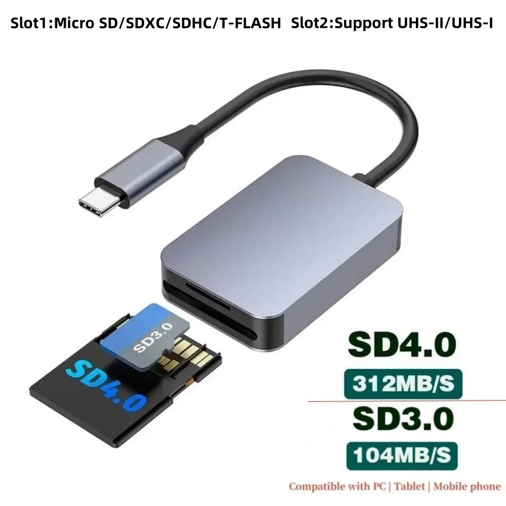 UHS-II USB C Card Reader SD 4.0 Card Reader SD TF Card Reader Micro SD Memory Card Reader для ноутбука, телефона, Macbook PC Card Reader