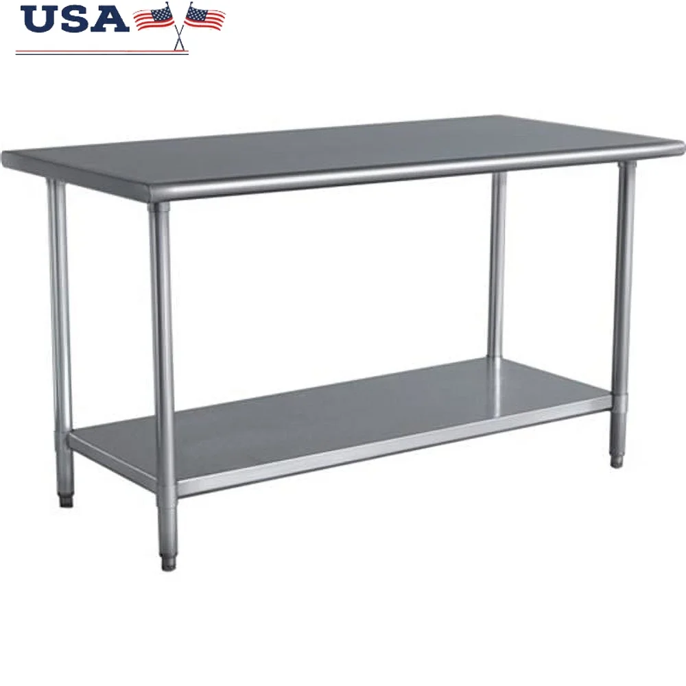 Stainless Steel Workbench Adjustable Height Storage Heavy Duty Kitchen Garage Arts Crafts 330lbs Capacity Easy Clean 24x48in
