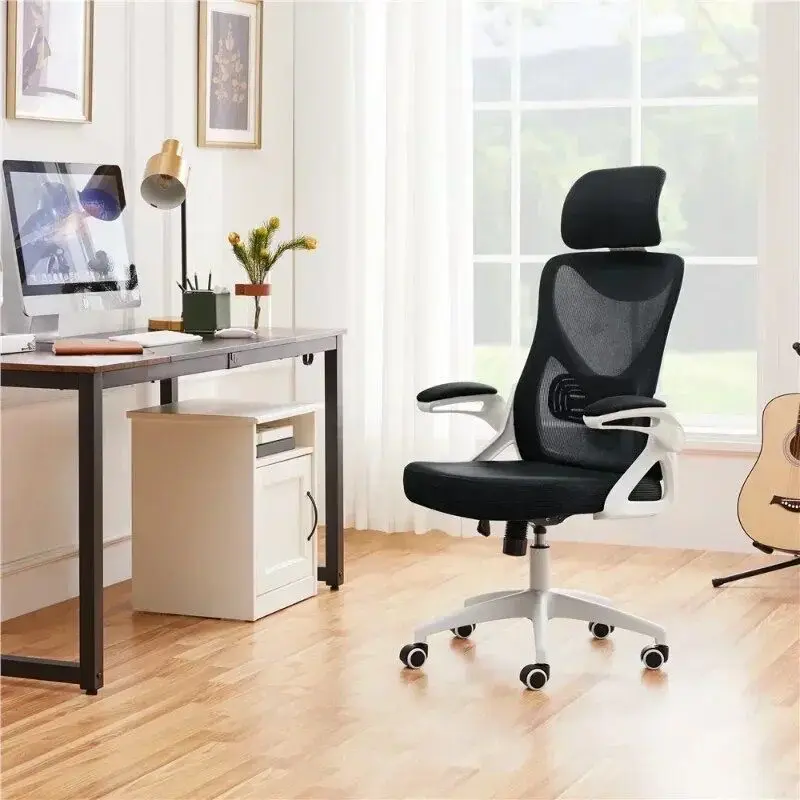 High Back Ergonomic Mesh Office Chair with Adjustable Padded Headrest, White/Black  Furniture