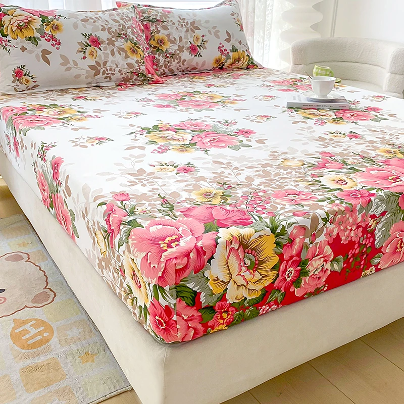 Sábanas con estampado de flores, sabanas con estampado reactivo, cama matrimonial individual/Queen/King, funda de colchón, sábanas dobles