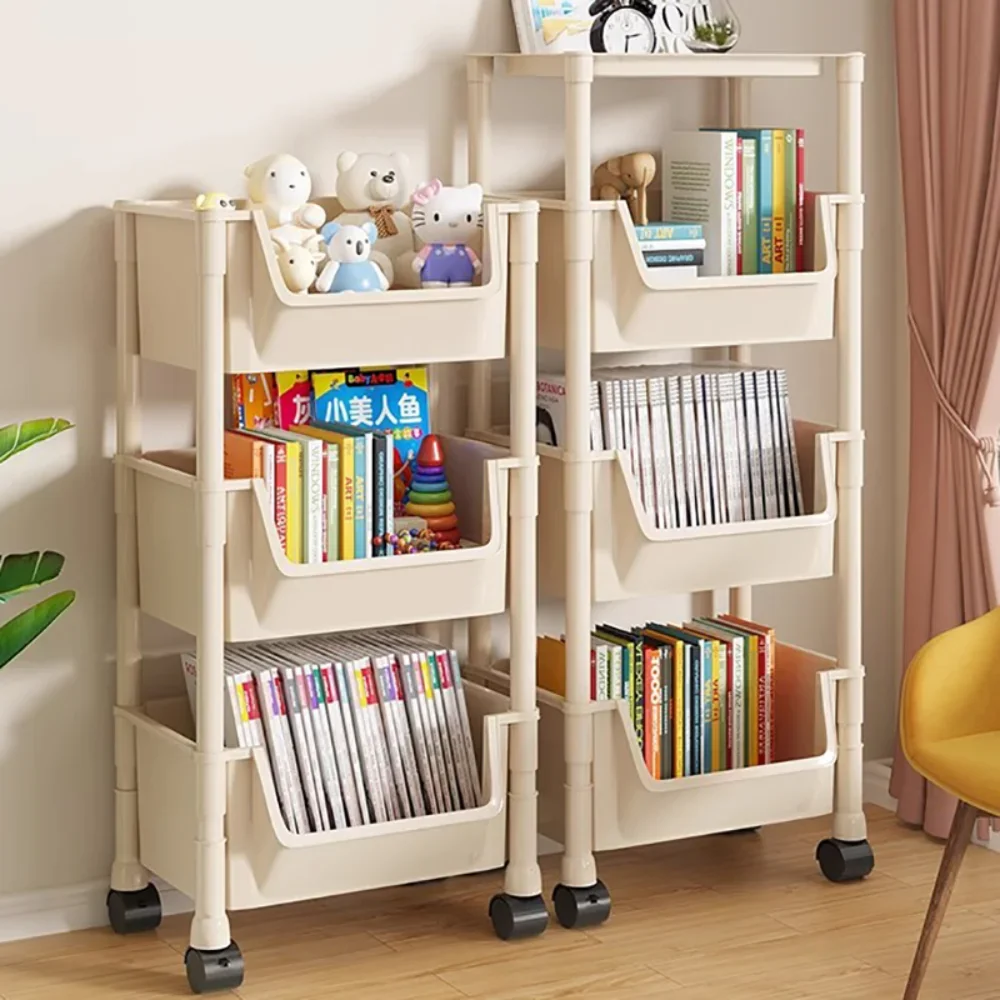 ตู้หนังสือเด็ก Rack เฟอร์นิเจอร์ล้อที่ถอดออกได้ชั้นวางหนังสือขนาดเล็กล้อรถเข็นบ้านของเล่นอ่านหนังสือชั้นวาง