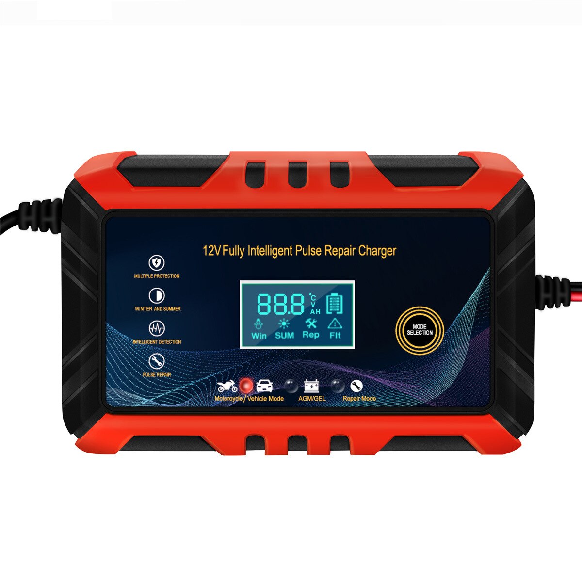 Carregador de bateria do carro com display LCD, reparo inteligente do pulso Carregamento da bateria da motocicleta 12V