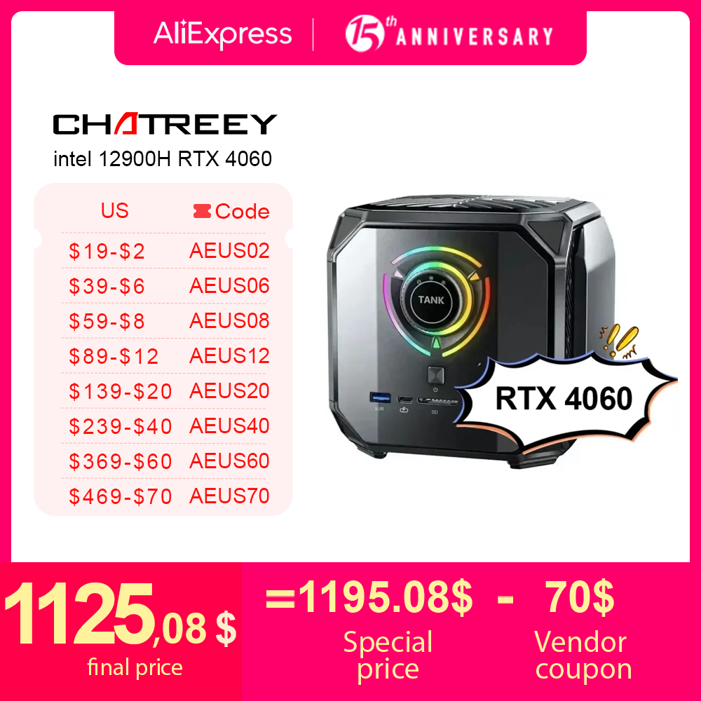 Chatreey TANK Mini PC Intel Core i9 12900H i7 12700H With Nvidia 4060 8G  3070 16G Gaming Desktop Computer PCIE 4.0 Wifi 6 BT5.0