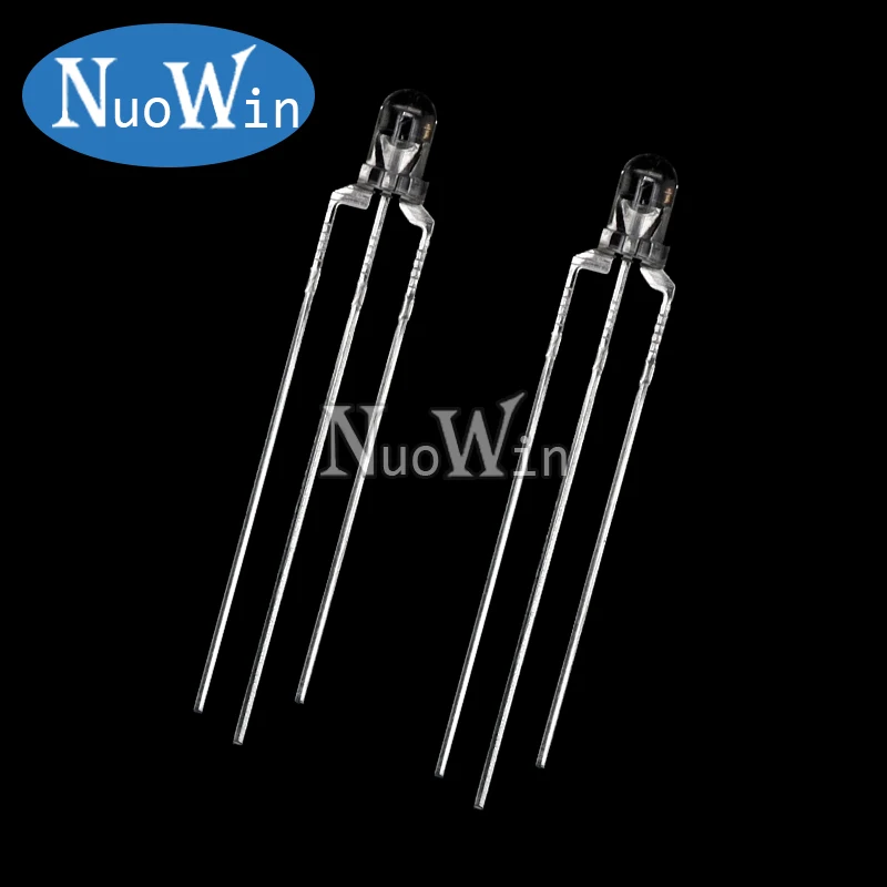 Bộ 50 F3 3MM Vòng Clear/Sương Mù Hai Màu Anode Chung/Cực Âm LED Hồng & Xanh Đỏ & Xanh Dương Bi-Màu Sắc 3 Chân Đèn LED Phát Sáng