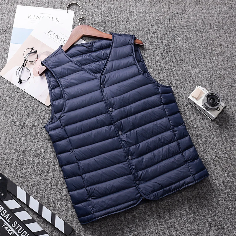 Schinteon Männer Licht Unten Weste Gielt Casual Weste Frühling Herbst Weiße Ente Unten Jacke Männlichen V-ausschnitt Ärmellose Mantel Liner Weste