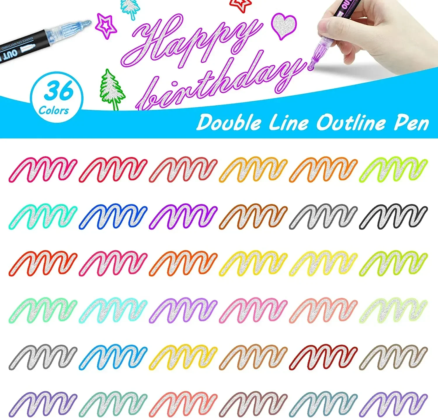 36 สี Double Line Outline Art ปากกา MARKER ปากกา DIY Graffiti Outline MARKER ปากกาเน้นข้อความสมุดภาพไดอารี่โปสเตอร์การ์ด