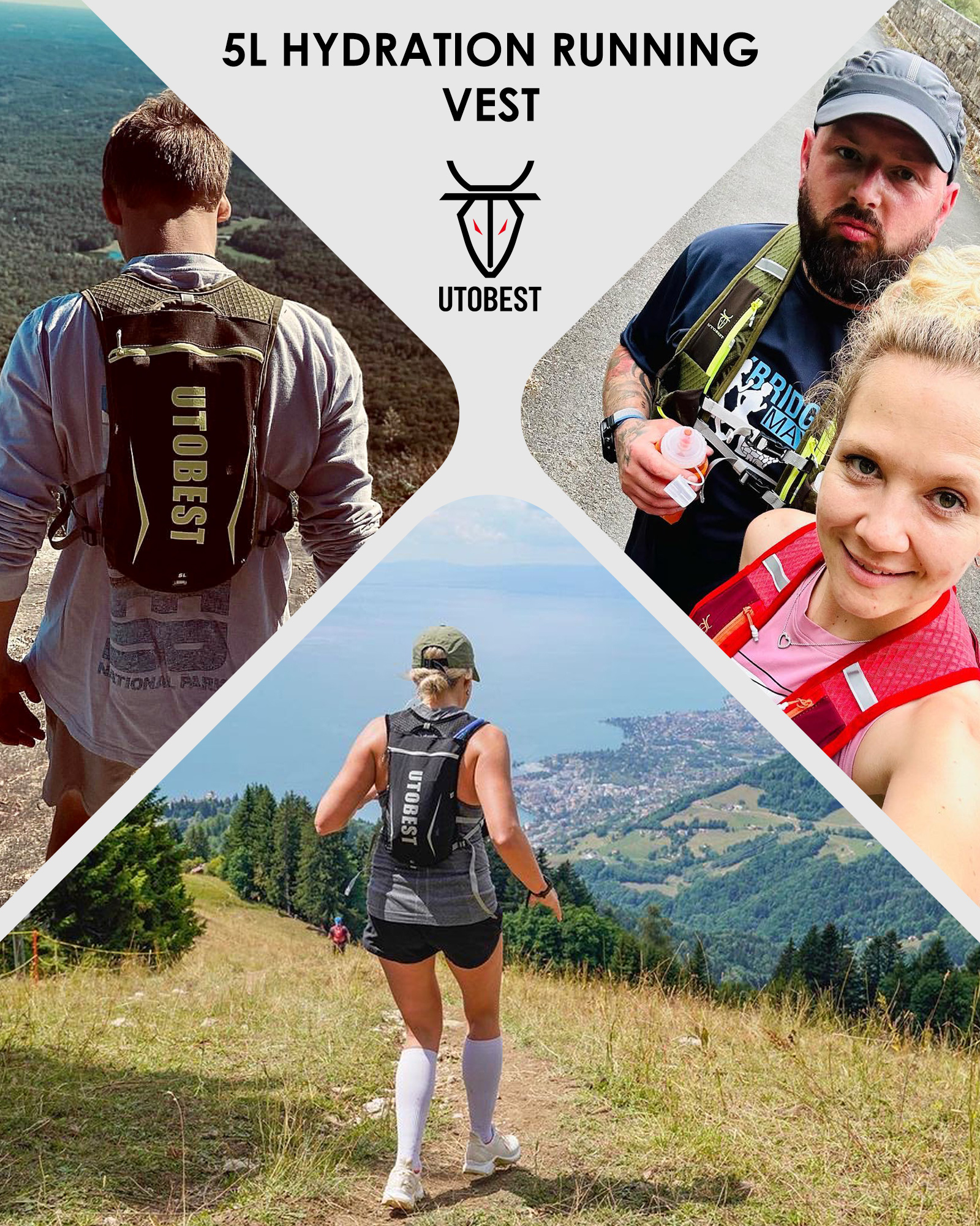 UTOBEST-Mochila de Trail Running, Colete Ultra Leve Hidratação, Pacote Funcional Respirável, Maratona, Ciclismo, Caminhada, 5L