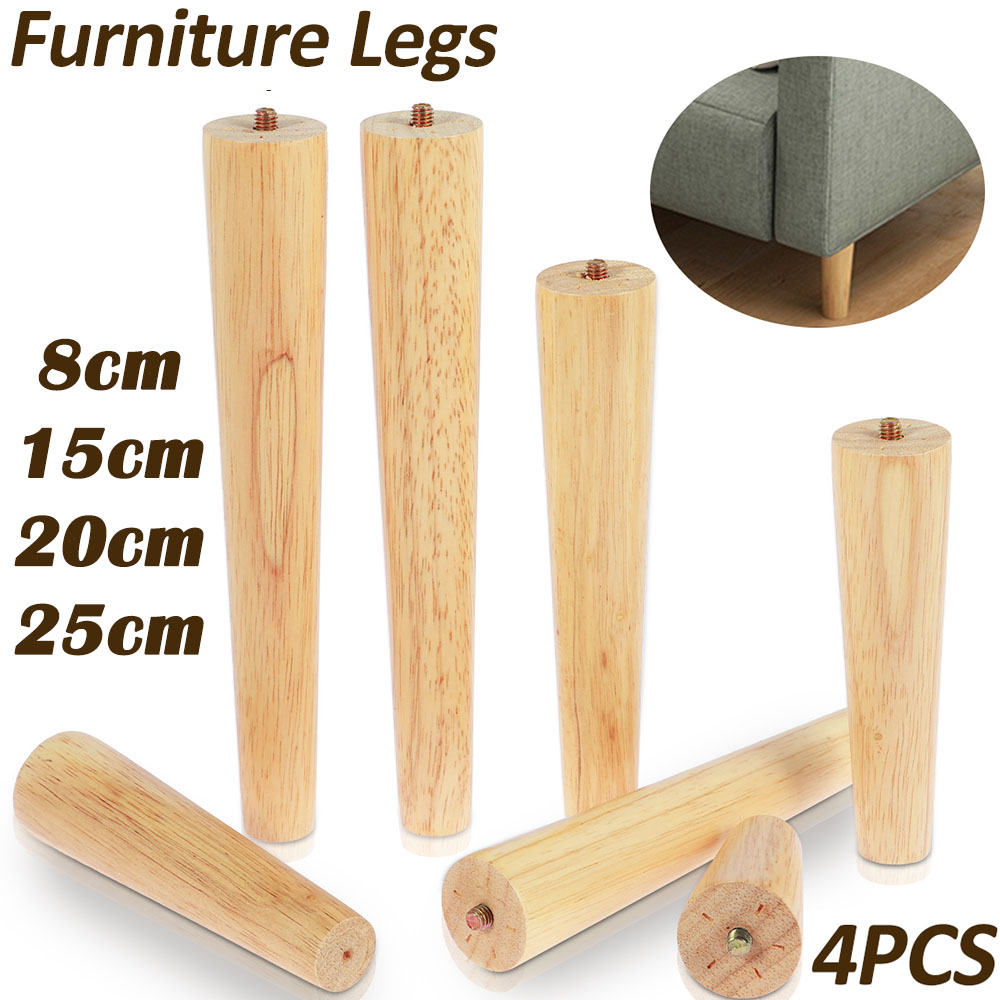 4Pcs Wooden Furniture Legs Solid Furniture Feet Oblique/Straight Table Feet Non-slip Sofa Bed Replacement Feets 8/15/20/25cm