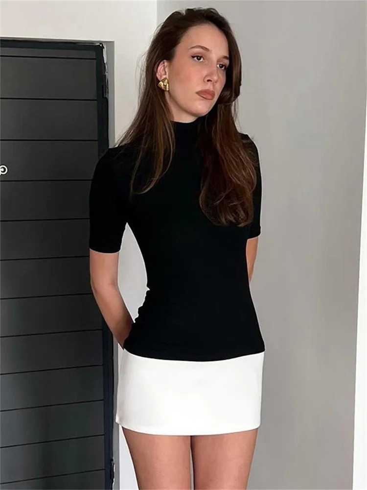 Tossy 여름 여성 대비 미니 드레스 캐주얼 하이 웨스트 짧은 소매 섹시 스키니 패치 워크 Bodycon 드레스 여성 미니 드레스