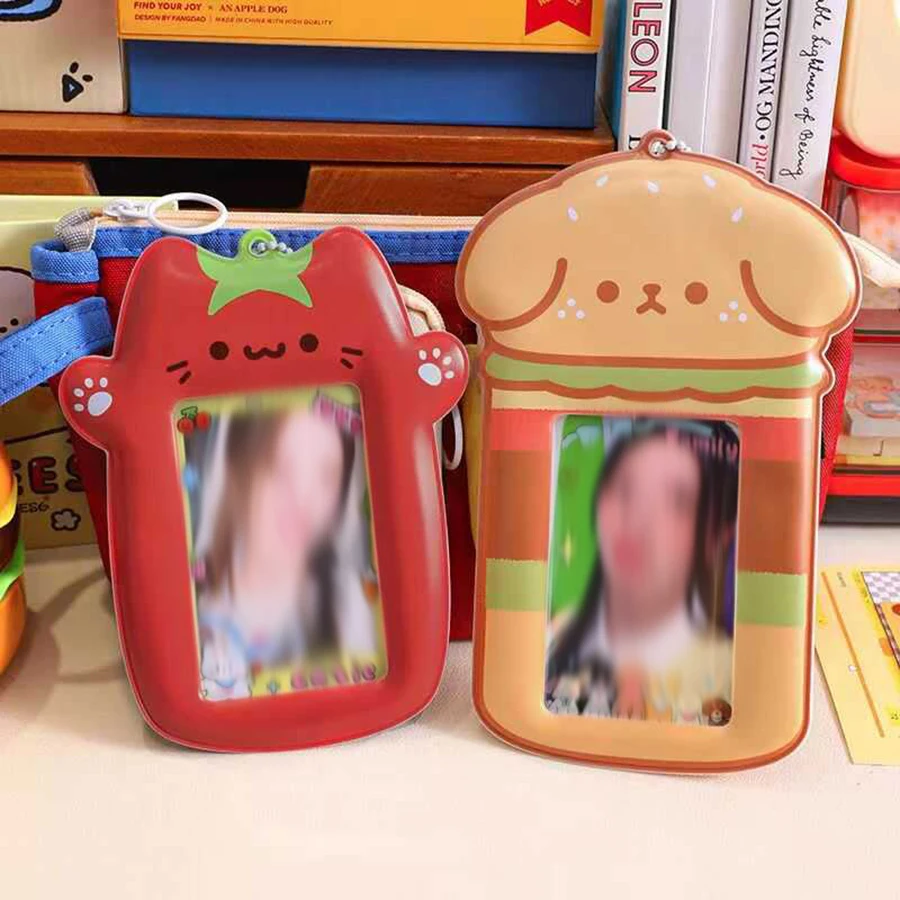 1pcs Photocard Holder Keychain,Kawaii Photo Frame ID Badge Holder PVC Cartoon Photo Card Holder