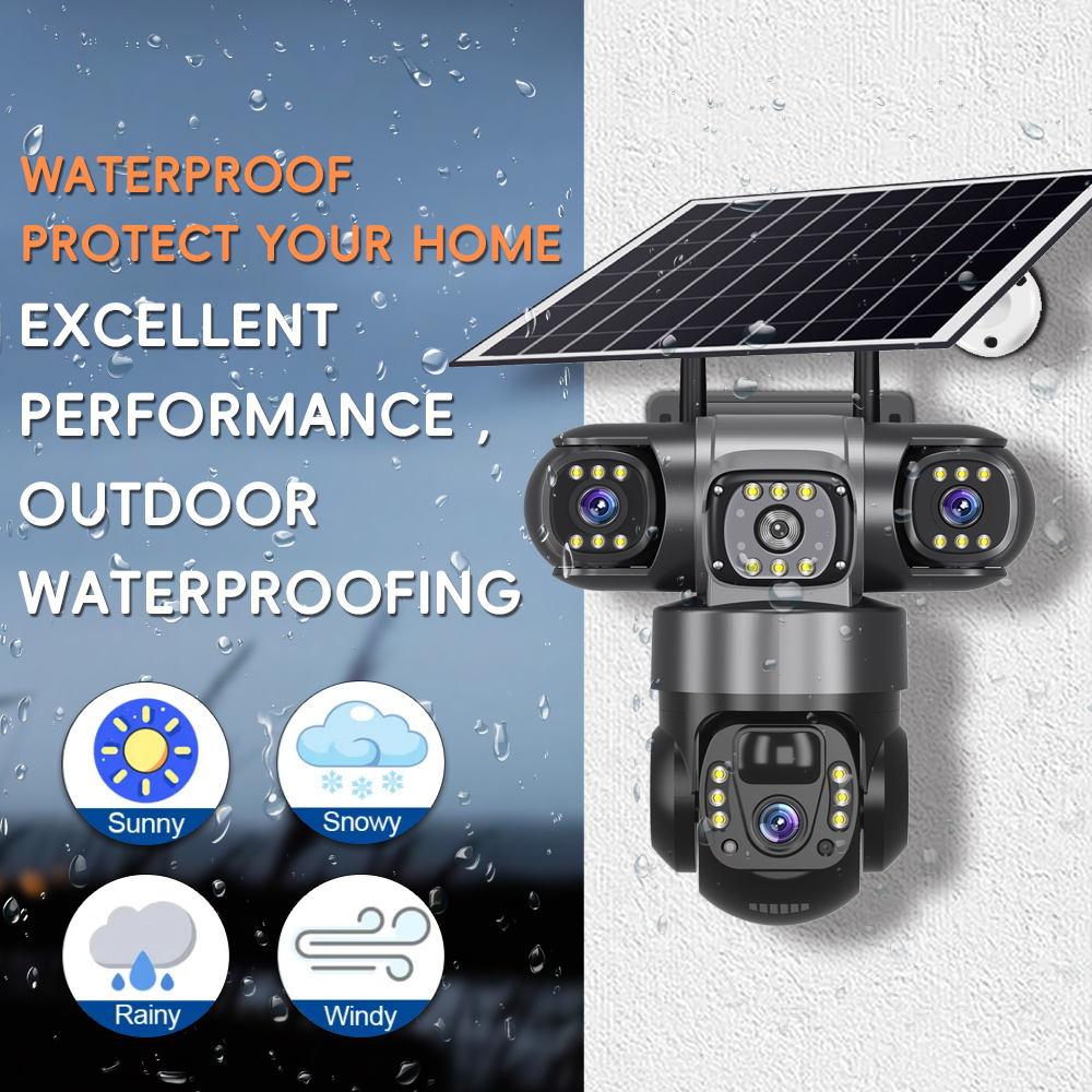 WIFI 15MP Solar Camera Camera 3 Lens 3 Screen 10X Zoom Body Detection Waterproof Night Vision CCTV Security Protection V380 pro