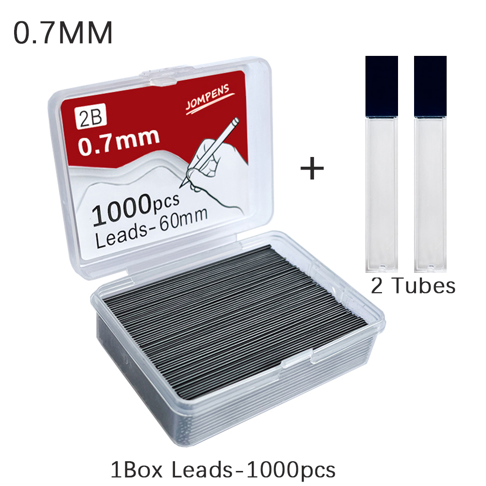1000 peças lápis mecânico chumbo 0.5 0.7 0.9mm 2b 60mm desenho de arte lápis automático recargas substituíveis com 2 tubos de papelaria
