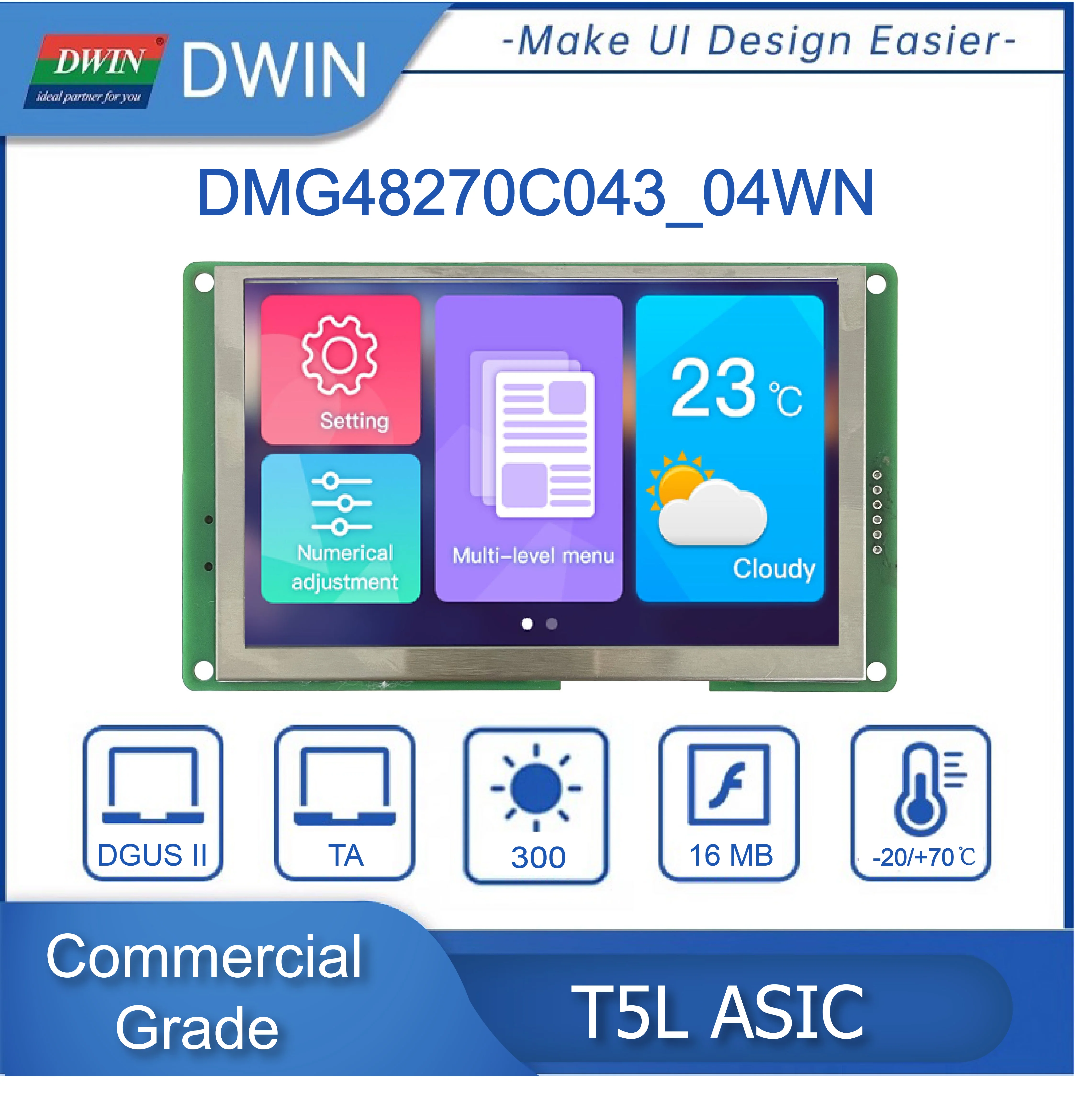 DWIN-pantalla LCD TFT de 4,3 pulgadas, conexión Arduino, 480x272 TN, UART Panel táctil inteligente, monitores LCM