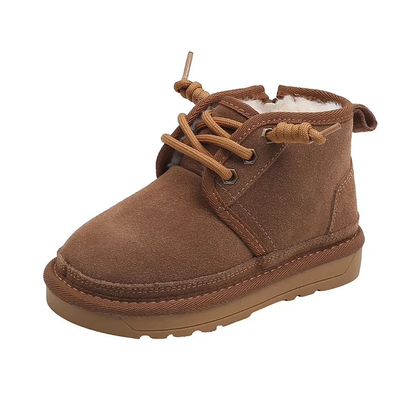 เด็กรองเท้าบู๊ตหิมะหญิงของแท้หนังหนา Plush WARM ฤดูหนาวรองเท้าเด็ก Suede Soft Sole รองเท้าสบายๆลื่นขนาด 21-37