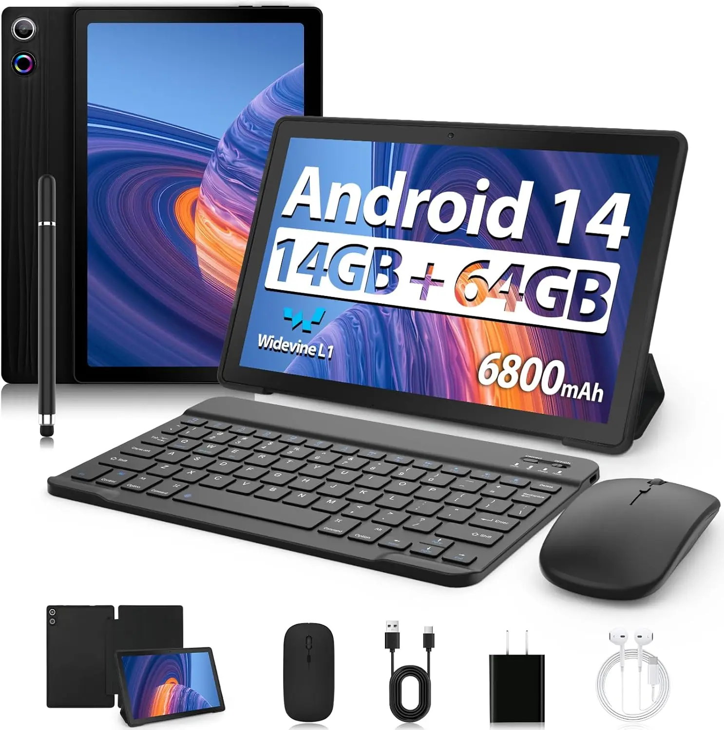 11 Polegada tablet android 14gb + 64gb octa-core 6800mah widevine l1 8 em 1 com teclado mouse caso protetor stylus fone de ouvido carregador