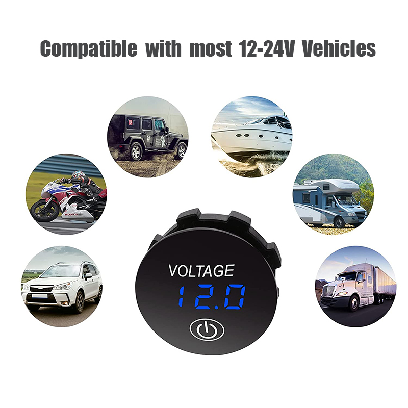 12V LED デジタル電圧計防水電圧計メーターバッテリーテスターデジタルタッチディスプレイパネル付きカーボートマリン用