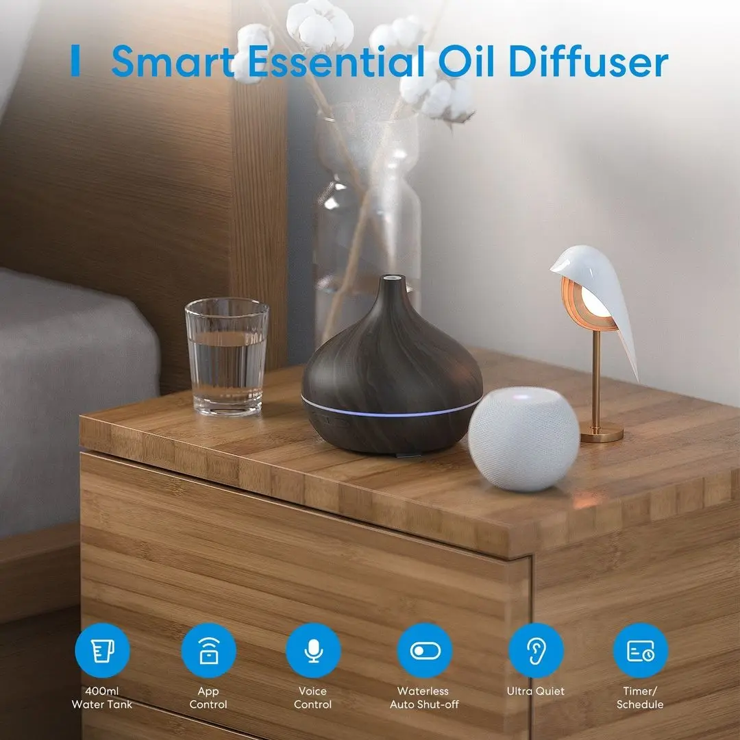 Meross HomeKit-difusor inteligente de aceites esenciales, humidificador de aire con WiFi, enchufe UE/EE. UU./REINO UNIDO/AU, funciona con Apple HomeKit Siri Alexa Google Home