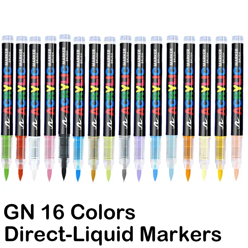 16 Colors Direct-liquid Acrylic Paint Pens Brush Marker Pen for Rock Painting Stone Ceramic Glass DIY Art Supplies Stationery